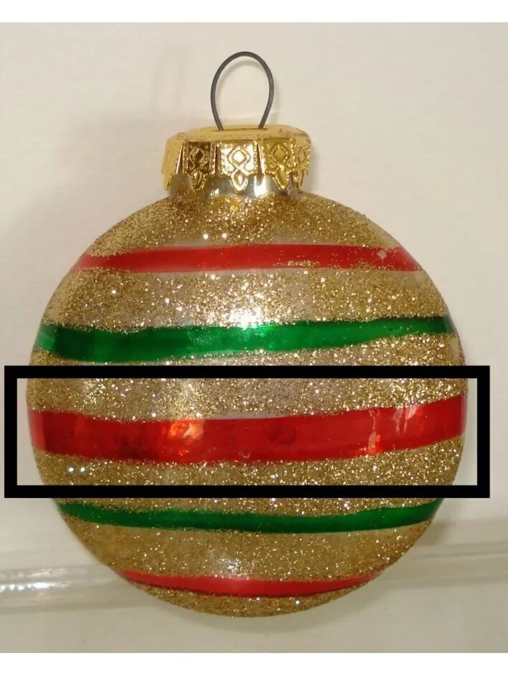 Vintage Gold Red and Green Striped Glass Christmas Ornament